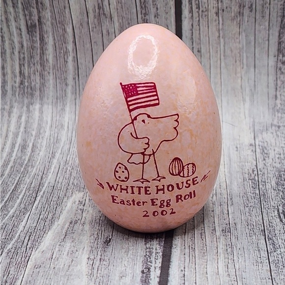 Other - White House 2002 Pink Wooden Easter Egg Roll Bush Signatures